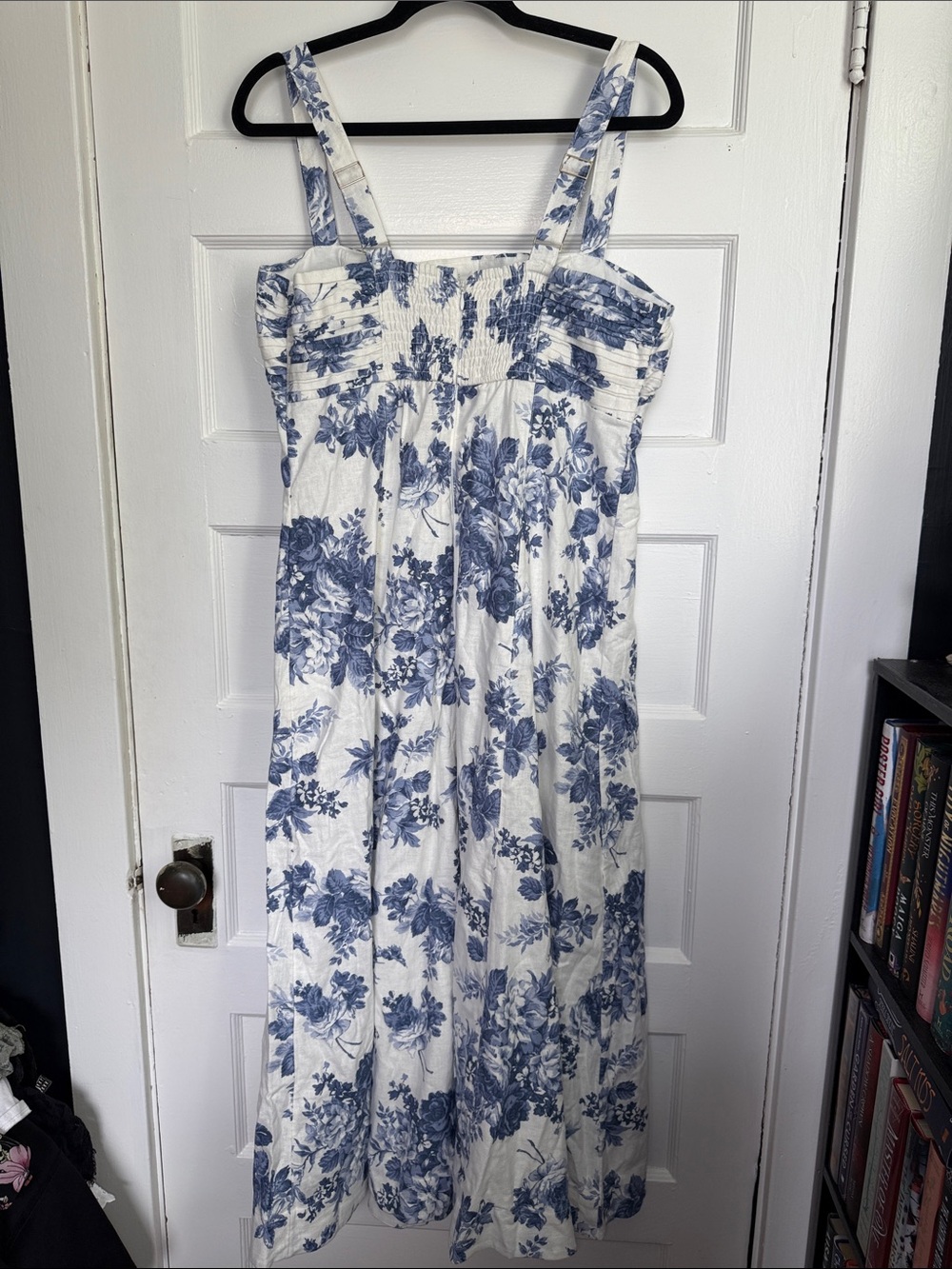 Abercrombie & Fitch Emerson Linen-Blend Wide Strap Midi Dress Blue&White Toile L - Picture 9 of 16